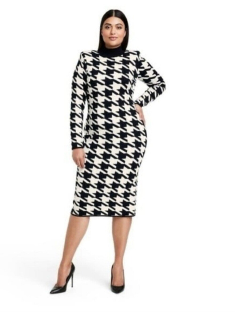 SERGIO HUDSON x Target Houndstooth Sweater Midi Dress Black White Size Medium